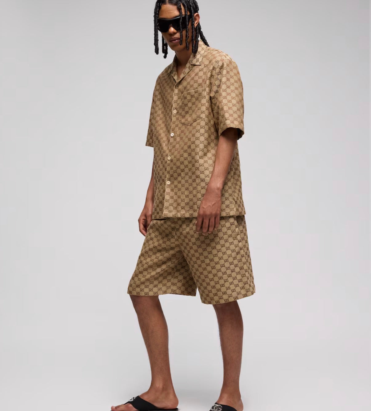Short GG Supreme en Lin - Camel/Marron