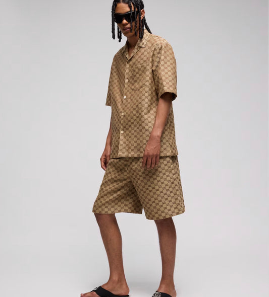 Short GG Supreme en Lin - Camel/Marron