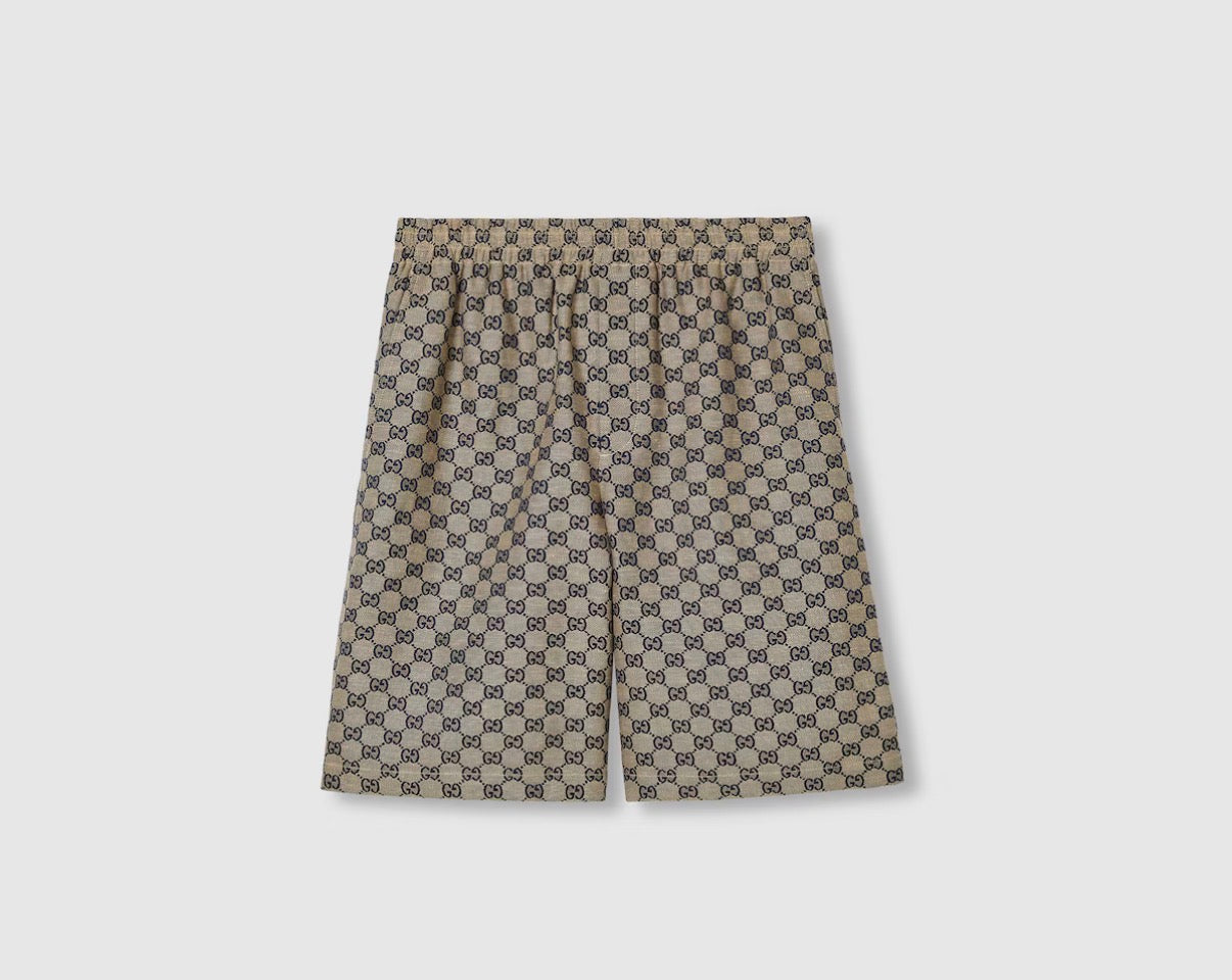 Short GG Supreme en Lin Beige/Bleu
