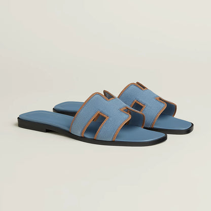 Claquettes Oran - Bleu Liseré Marron