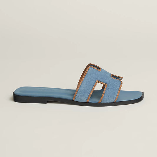 Claquettes Oran - Bleu Liseré Marron