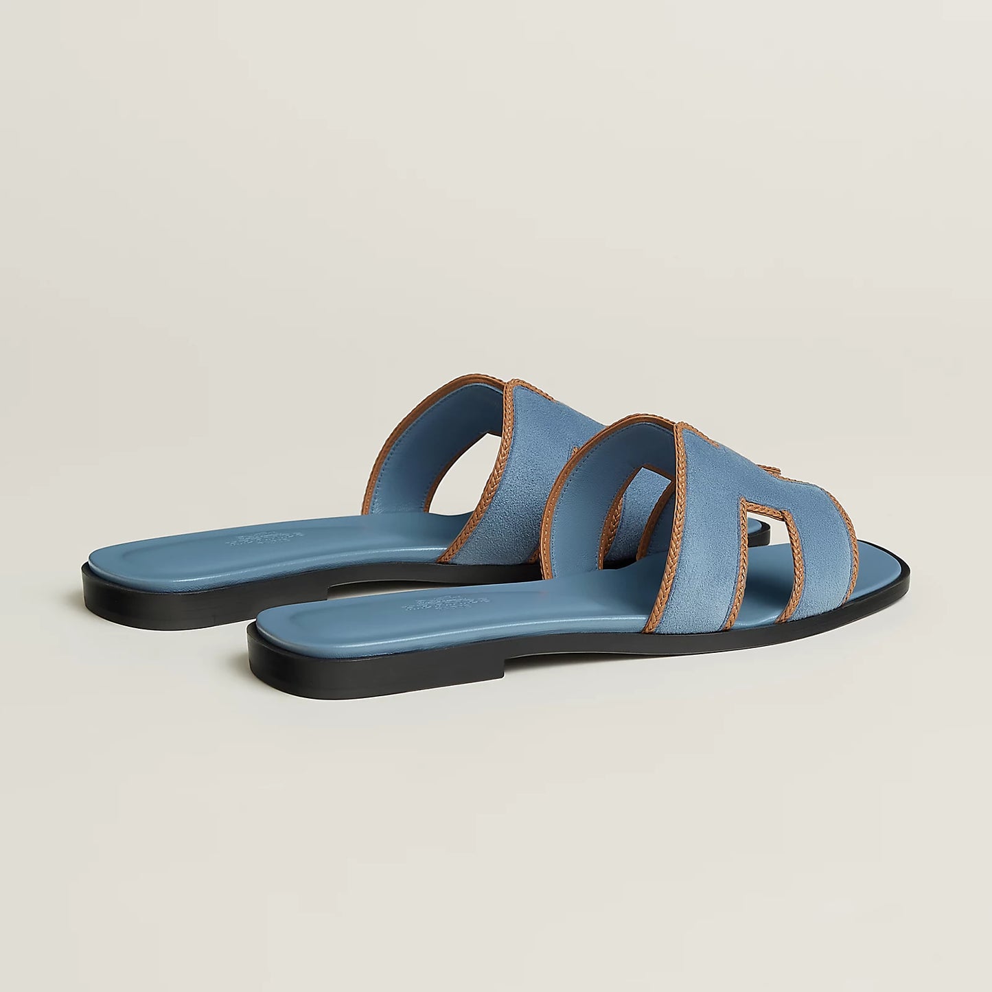 Claquettes Oran - Bleu Liseré Marron
