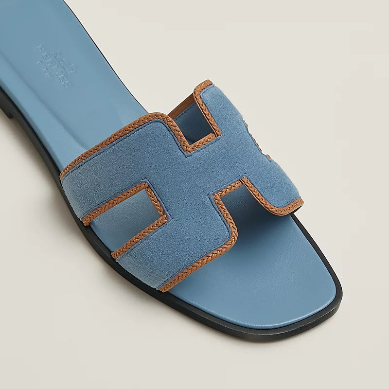 Claquettes Oran - Bleu Liseré Marron