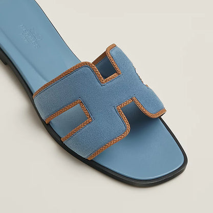 Claquettes Oran - Bleu Liseré Marron