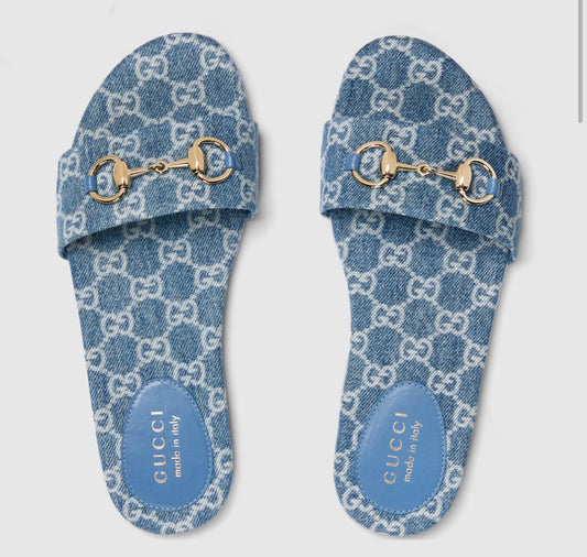 Sandales Mules Monogram Bleu Gucci